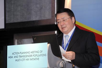 The Director of Health, Dr P Y Lam, officiates at the opening ceremony of the Action Planning Meeting of Men Who Have Sex with Men (MSM) and Transgender Populations Multi-City HIV Initiative today (December 7).