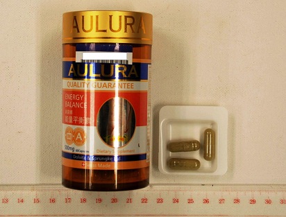 The slimming product containing banned drug ingredients: Aulura Energy Balance Dietary Supplement.