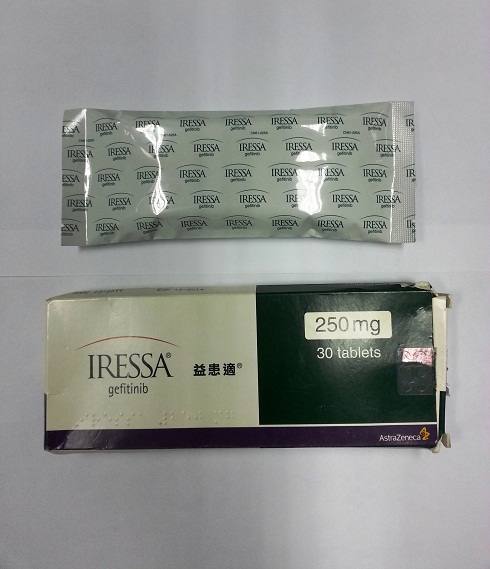 Photo shows Iressa, containing the Part I poison Gefitinib. The drug is indicated for the treatment of non-small-cell lung cancer.