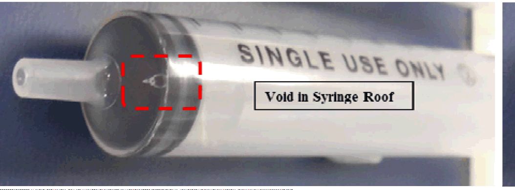 圖示因為注射器近針頭接駁位可能有破損而需要回收的BD 10mL注射器。