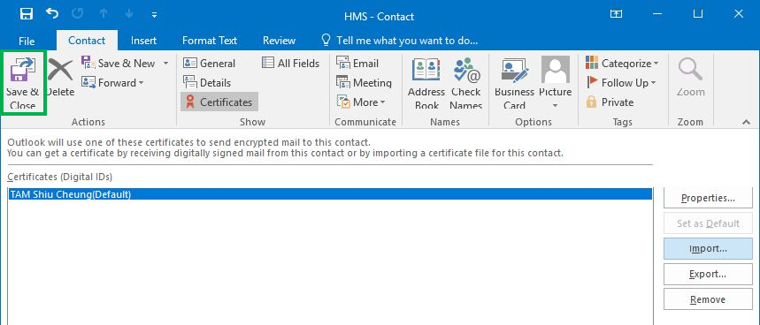 Click “Save & Close” button to save HMS contact details