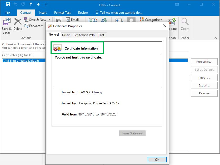 Why does a “ × ” appear on the e-Cert after I import the e-Cert?