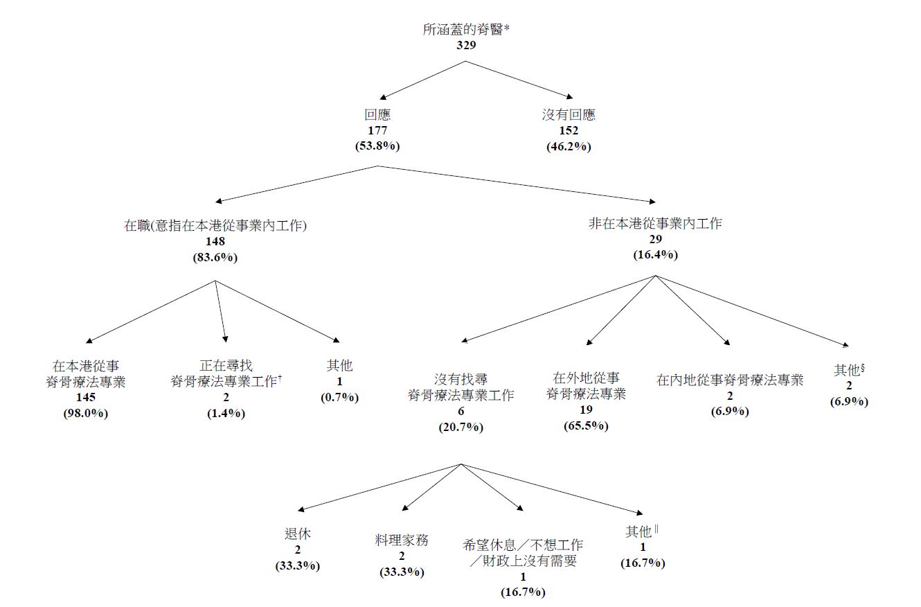 圖甲 : 所涵蓋脊醫的細項分類及經點算脊醫的經濟活動身分